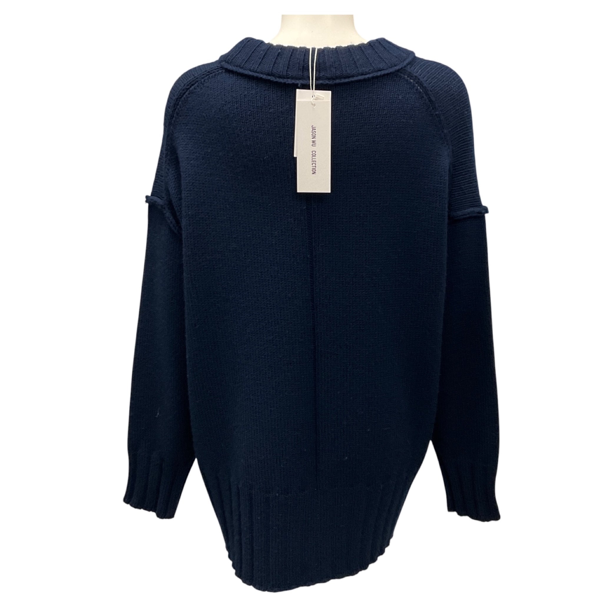 Jason Wu Collection Navy Embellished Merino Wool Knit Sweater