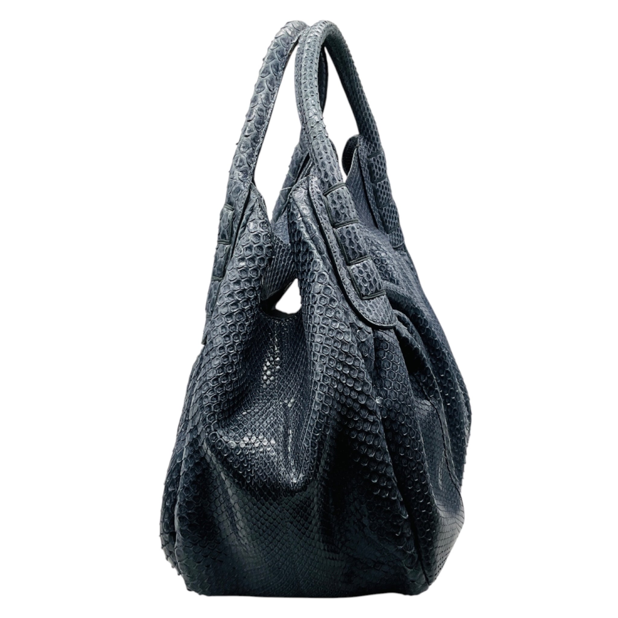 Tod's Slate Blue Python Skin Leather Handbag