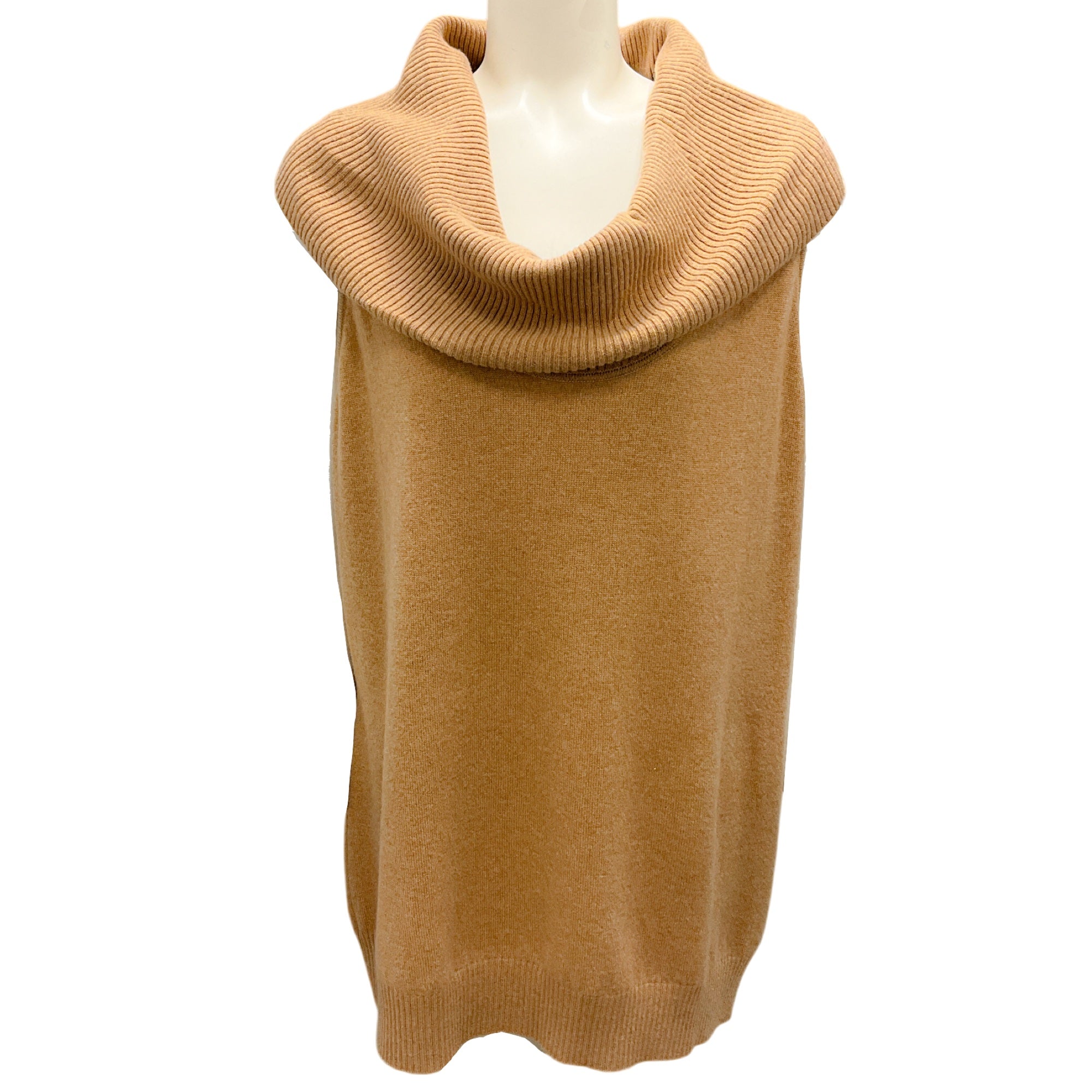 St. John Camel 2013 Sleeveless Cowl Neck Cashmere Knit Sweater