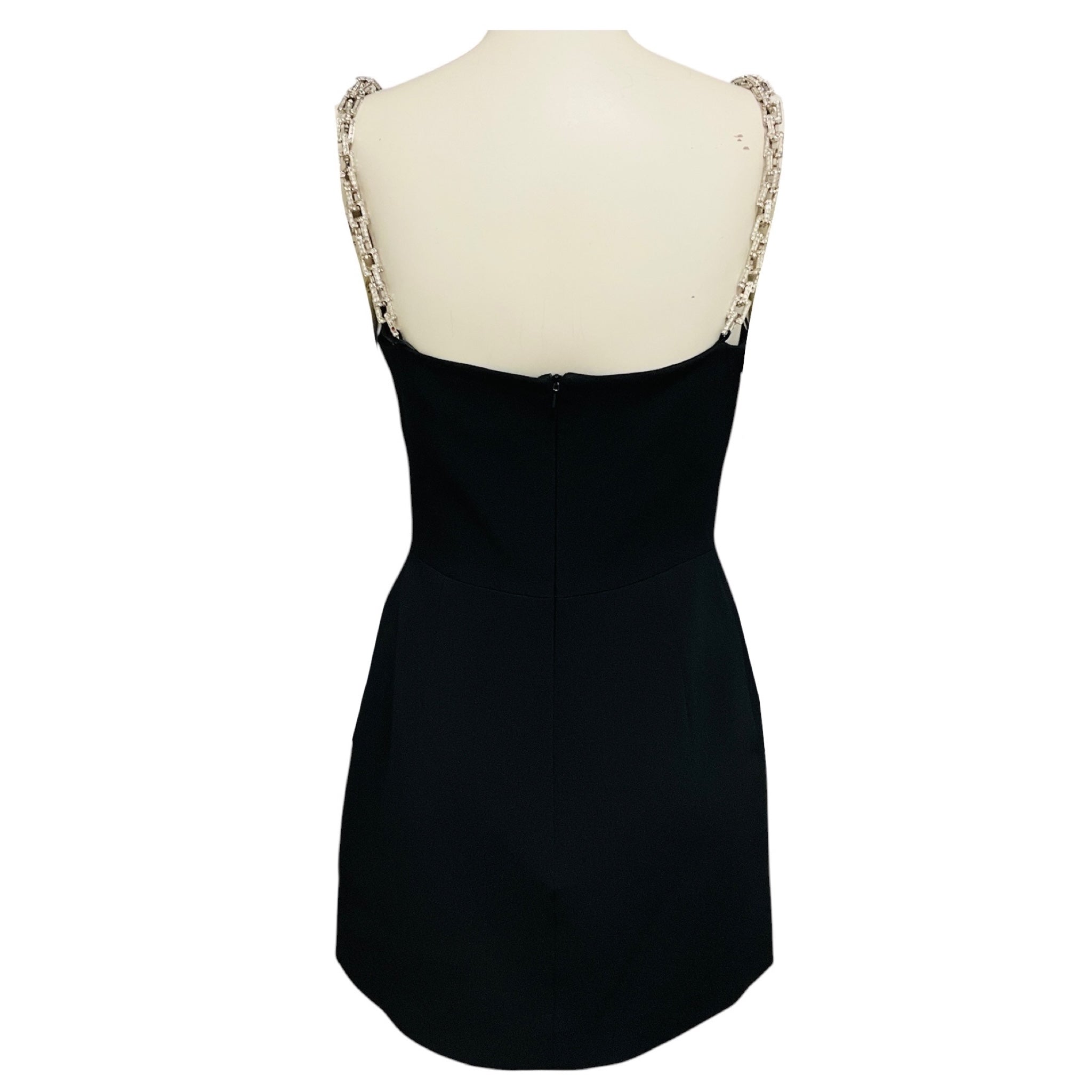 David Koma Black Crystal Embellished Cut Out Detail Crepe Mini Cocktail Dress