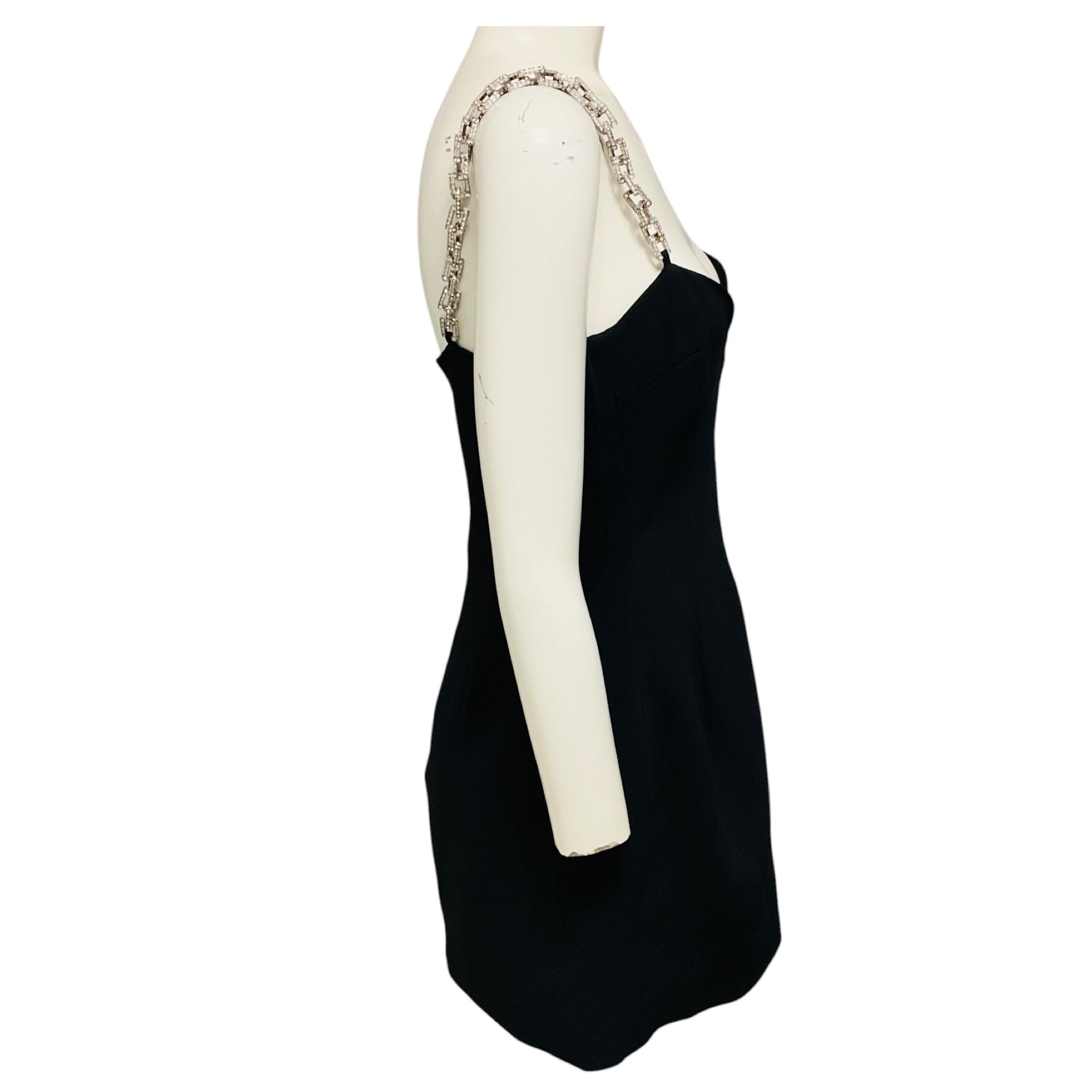 David Koma Black Crystal Embellished Cut Out Detail Crepe Mini Cocktail Dress