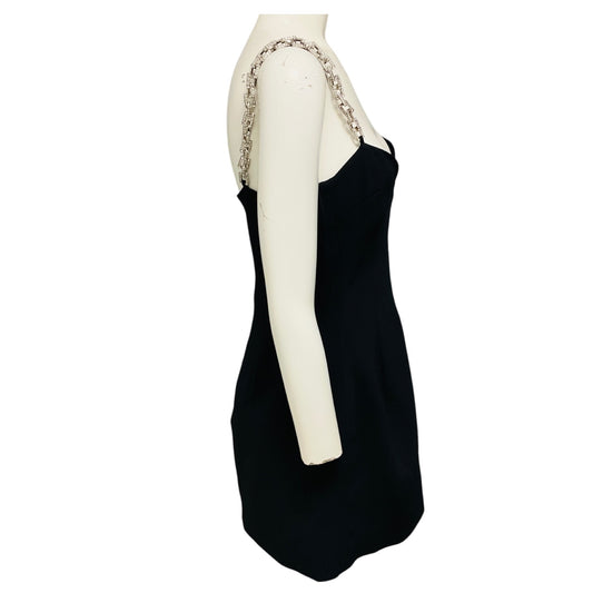 David Koma Black Crystal Embellished Cut Out Detail Crepe Mini Cocktail Dress