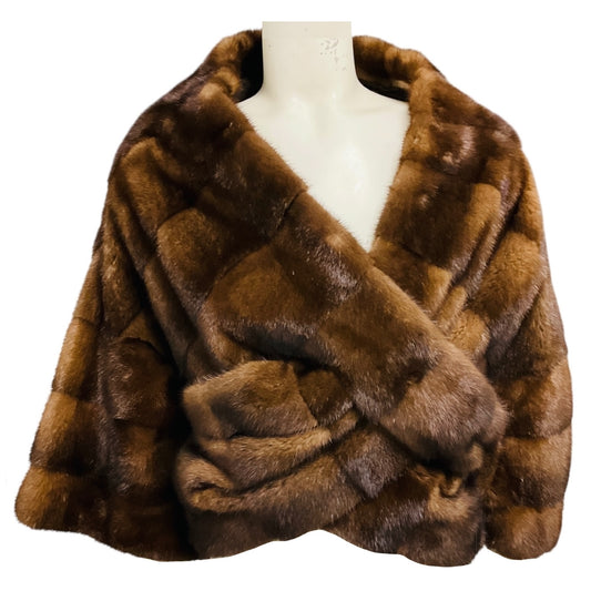 J. Mendel Brown Cropped Silk Lined Fur Wrap Coat