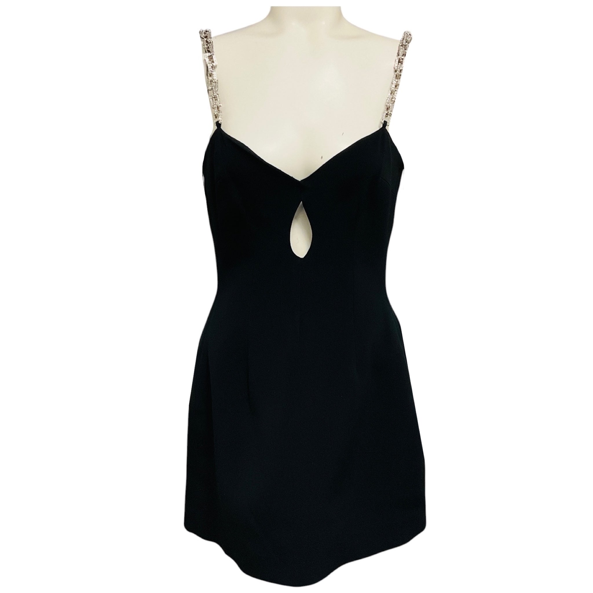 David Koma Black Crystal Embellished Cut Out Detail Crepe Mini Cocktail Dress 
