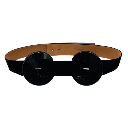 Giorgio Armani Black Velvet and Leather Belt with Round Lucite Buckles
