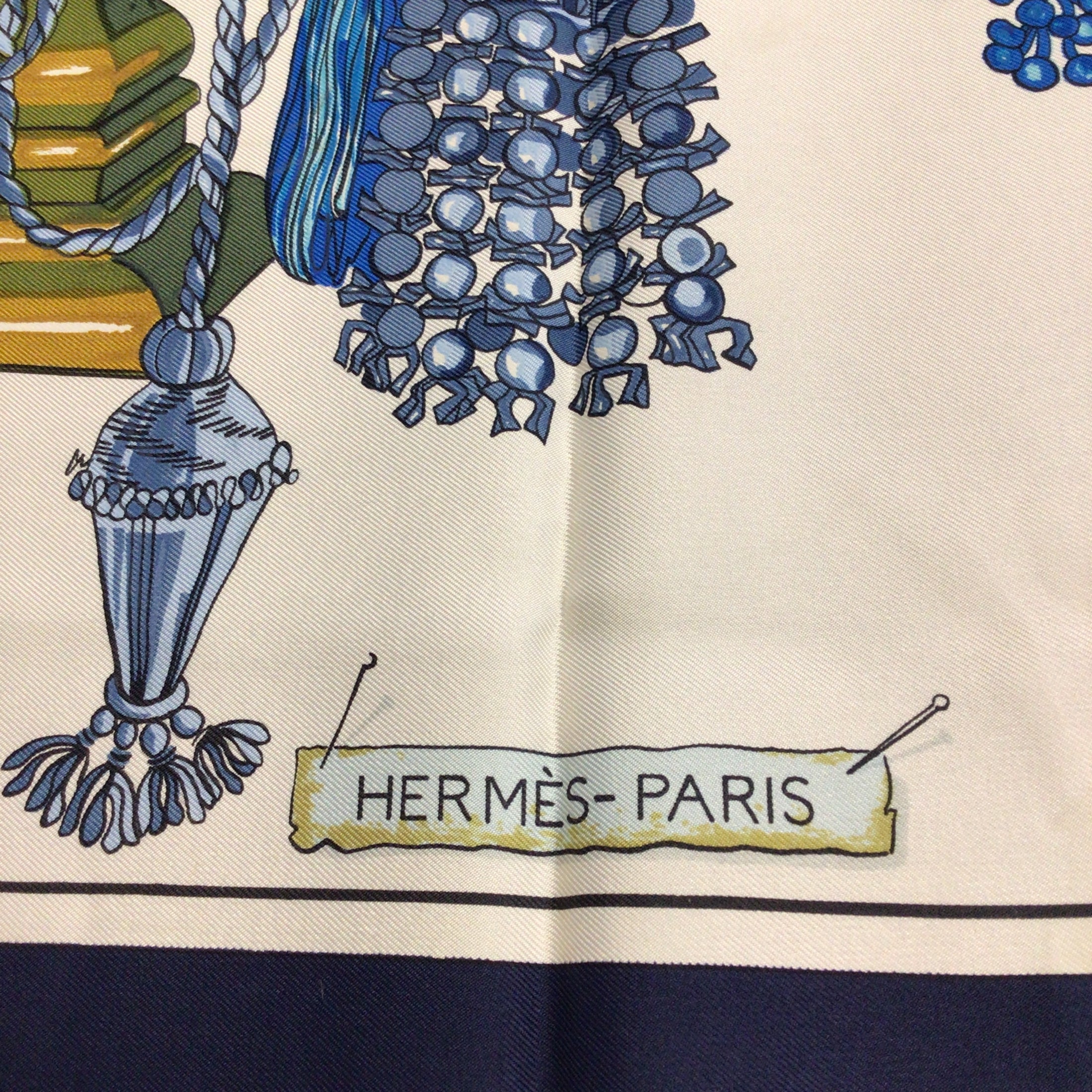 Hermes Navy Blue / Ivory Passementerie Print Square Silk Twill Scarf