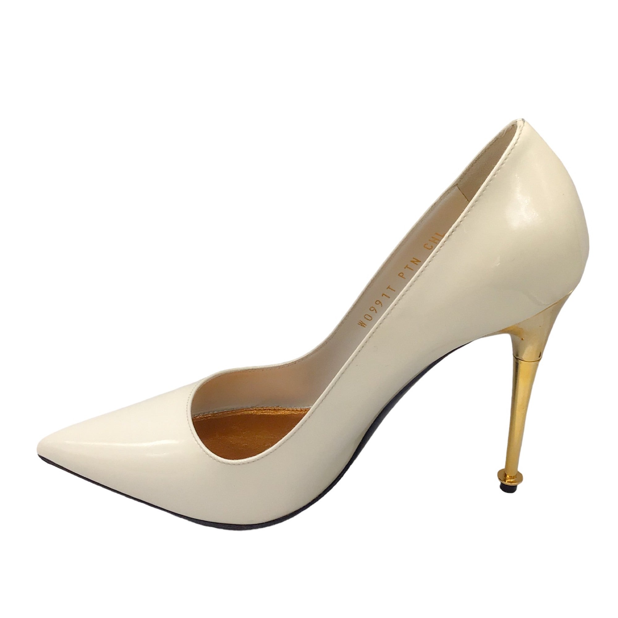 Tom Ford Ivory / Gold Stiletto Heel Patent Leather Pump