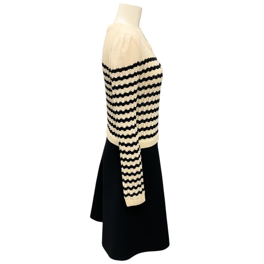 RED Valentino Ivory / Black Striped Wool Knit and Crepe Dress