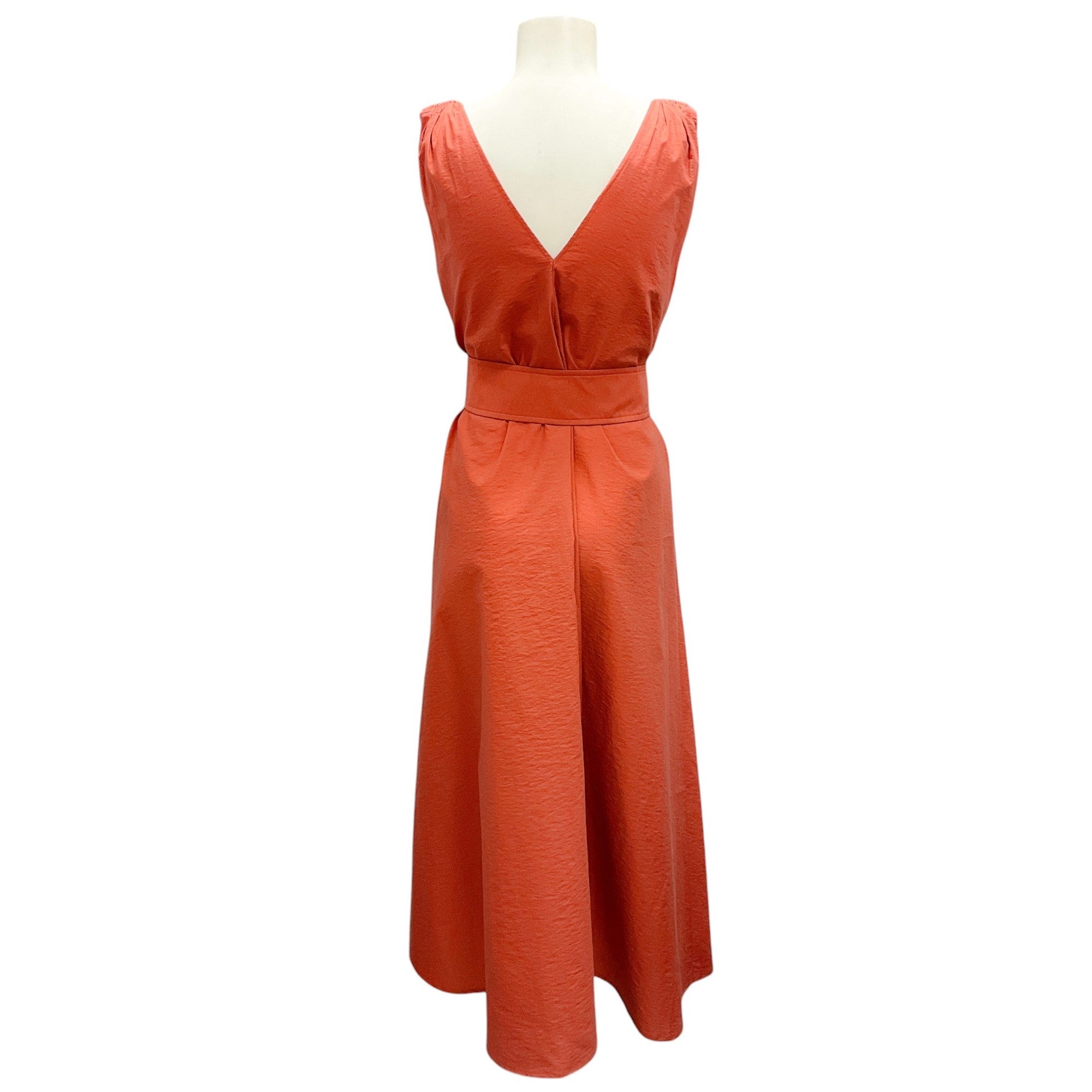 Brunello Cucinelli Terracotta Monili Bead Embellished Belted Sleeveless Cotton Midi Dress