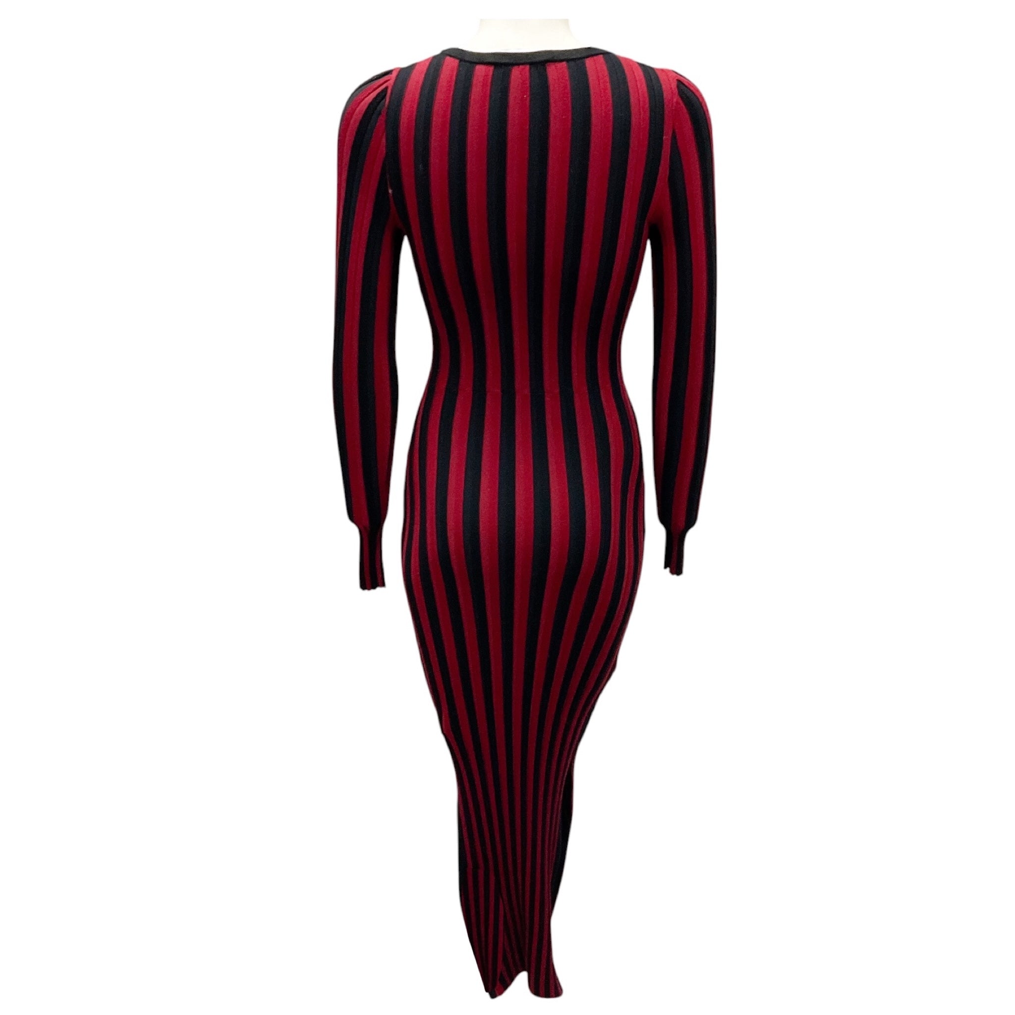 Altuzarra Black / Red Striped Stretch Knit Bandage Midi Dress