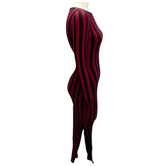 Altuzarra Black / Red Striped Stretch Knit Bandage Midi Dress
