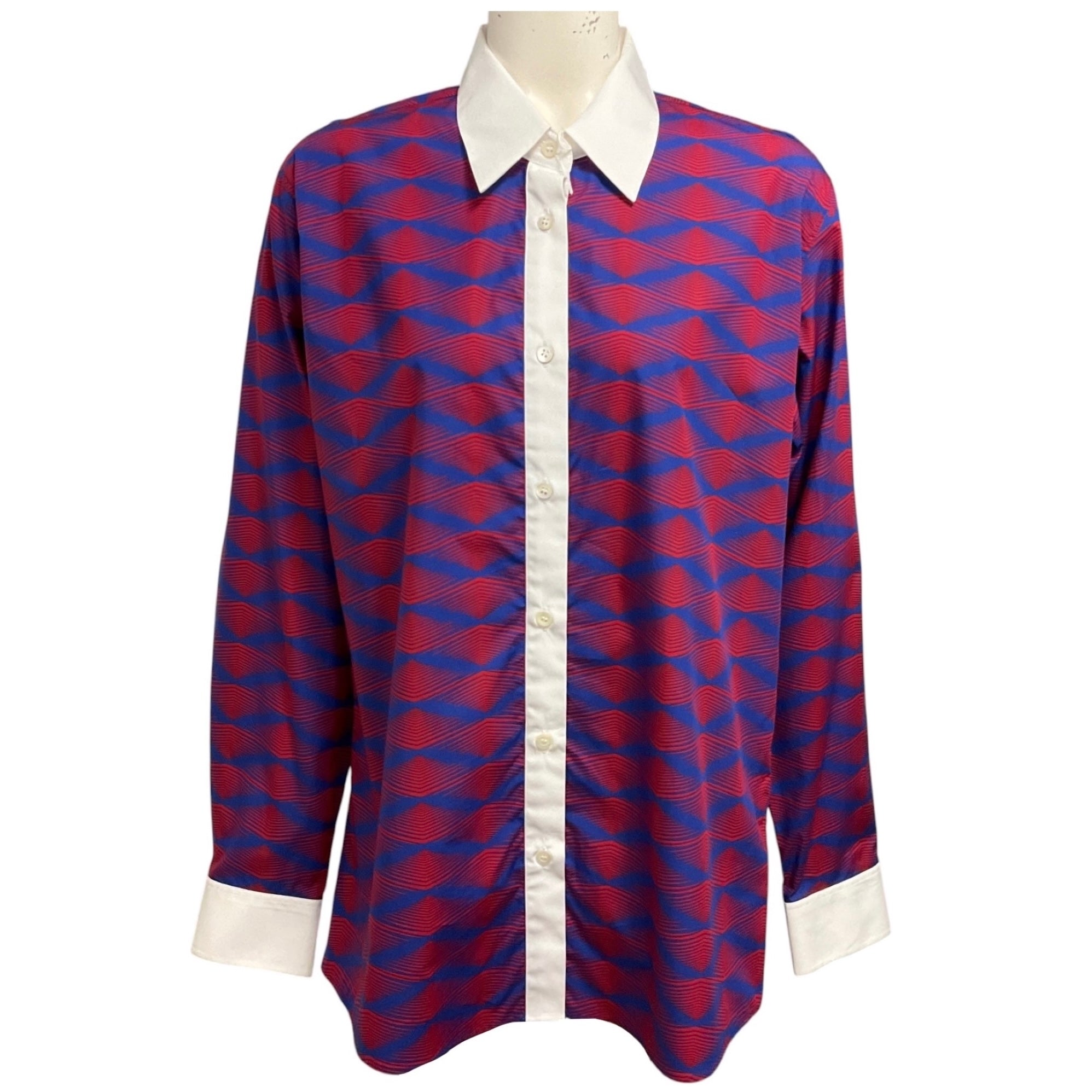 Dries Van Noten Blue / Red Graphic Print Cotton Shirt