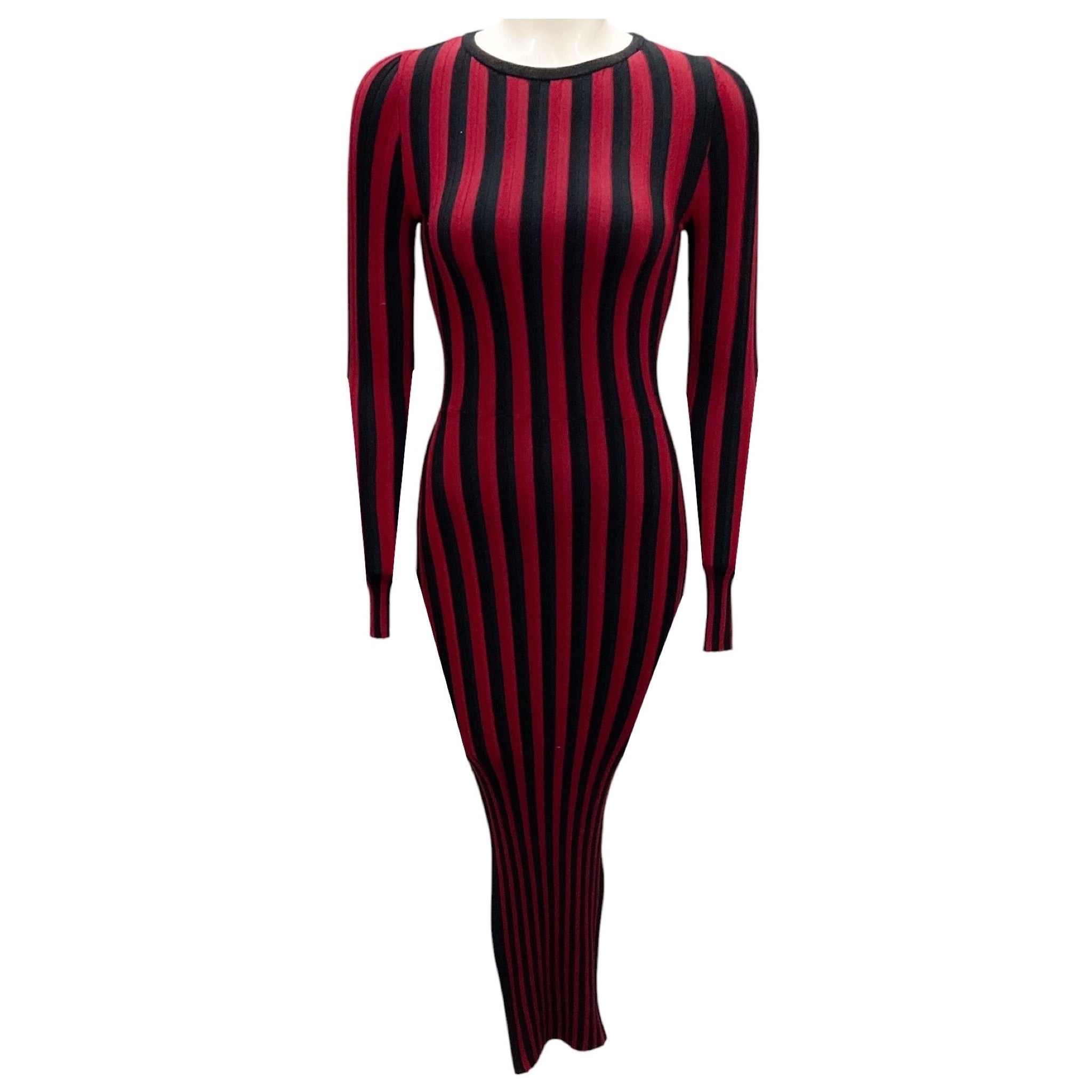 Altuzarra Black / Red Striped Stretch Knit Bandage Midi Dress