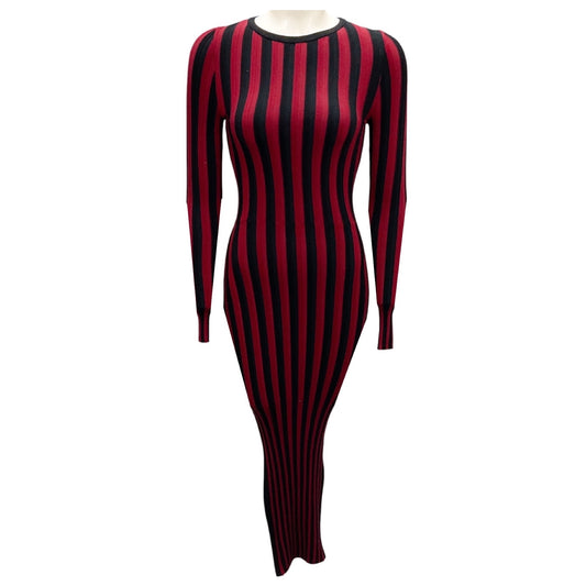 Altuzarra Black / Red Striped Stretch Knit Bandage Midi Dress
