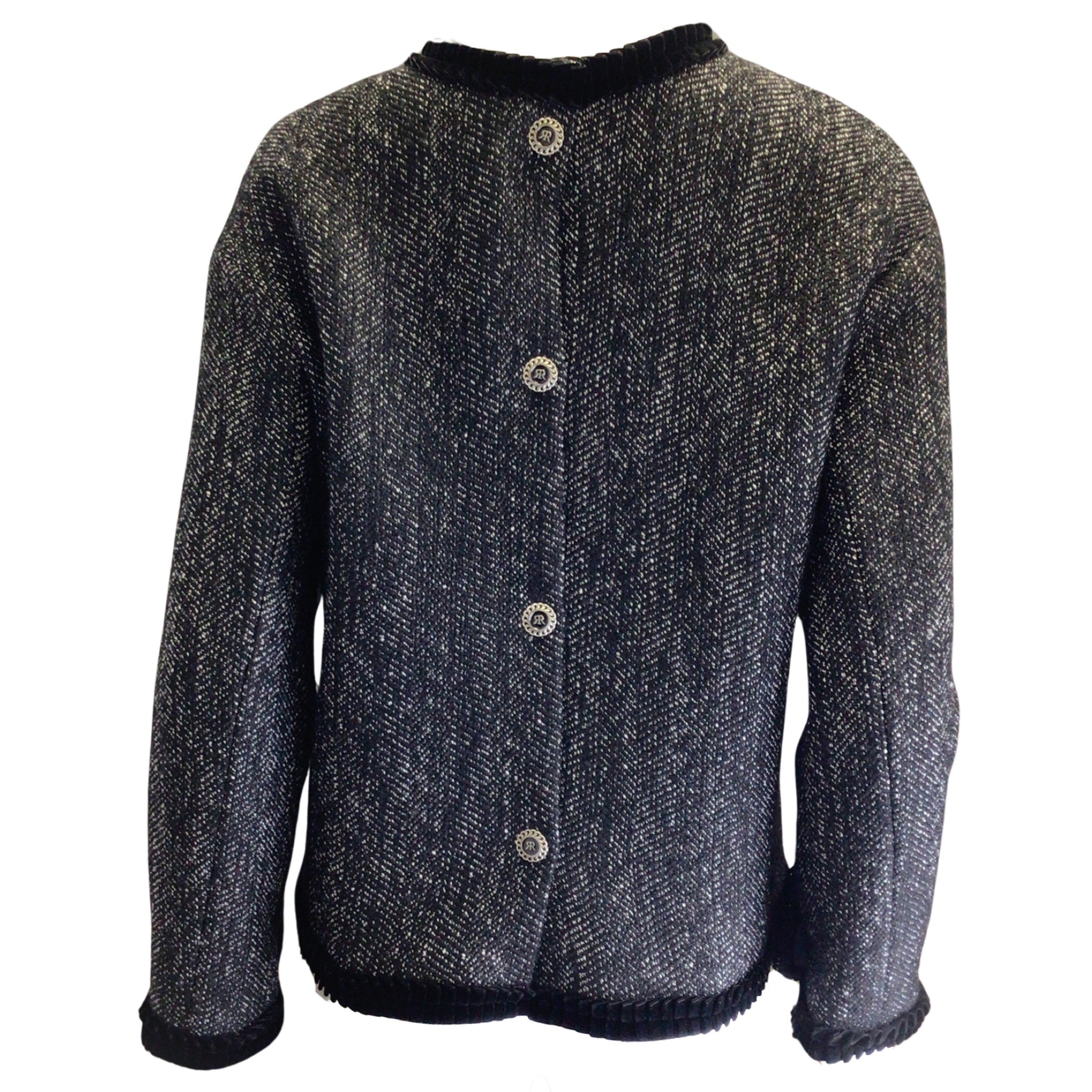Rokh Black / White Velvet Trimmed Wool Tweed Jacket