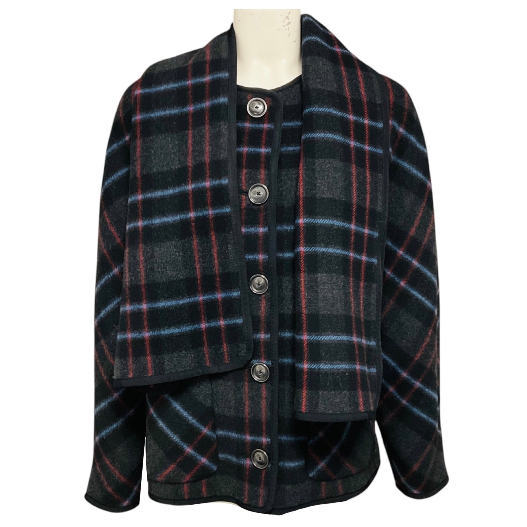 Veronica Beard Black Multi Martine Dickey Coat with Scarf