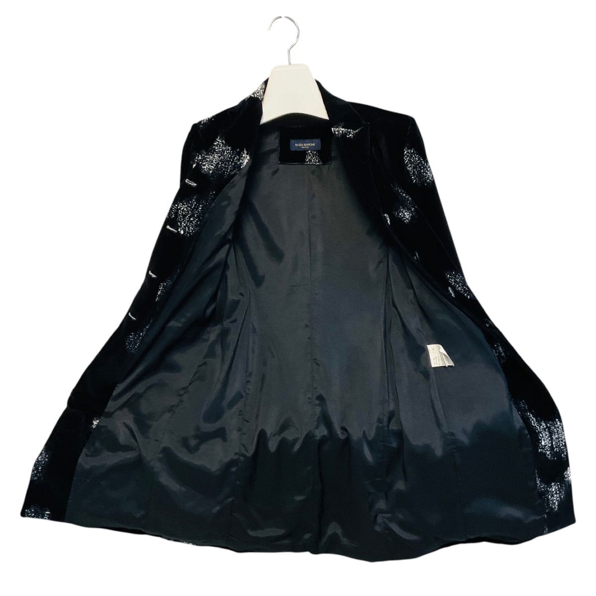 Piazza Sempione Black / White Patterned Button Front Velvet Coat