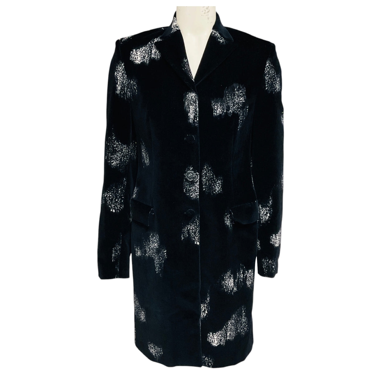 Piazza Sempione Black / White Patterned Button Front Velvet Coat