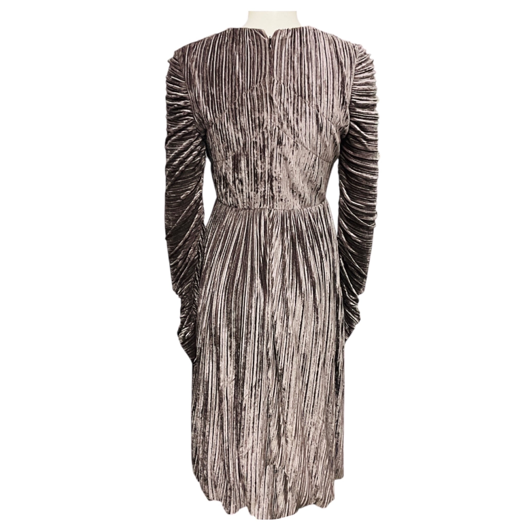 Burberry Taupe Long Sleeved Ribbed Velvet Midi Dress