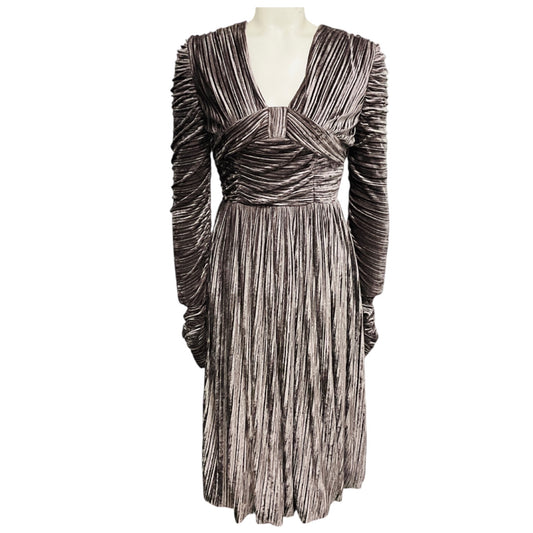 Burberry Taupe Long Sleeved Ribbed Velvet Midi Dress