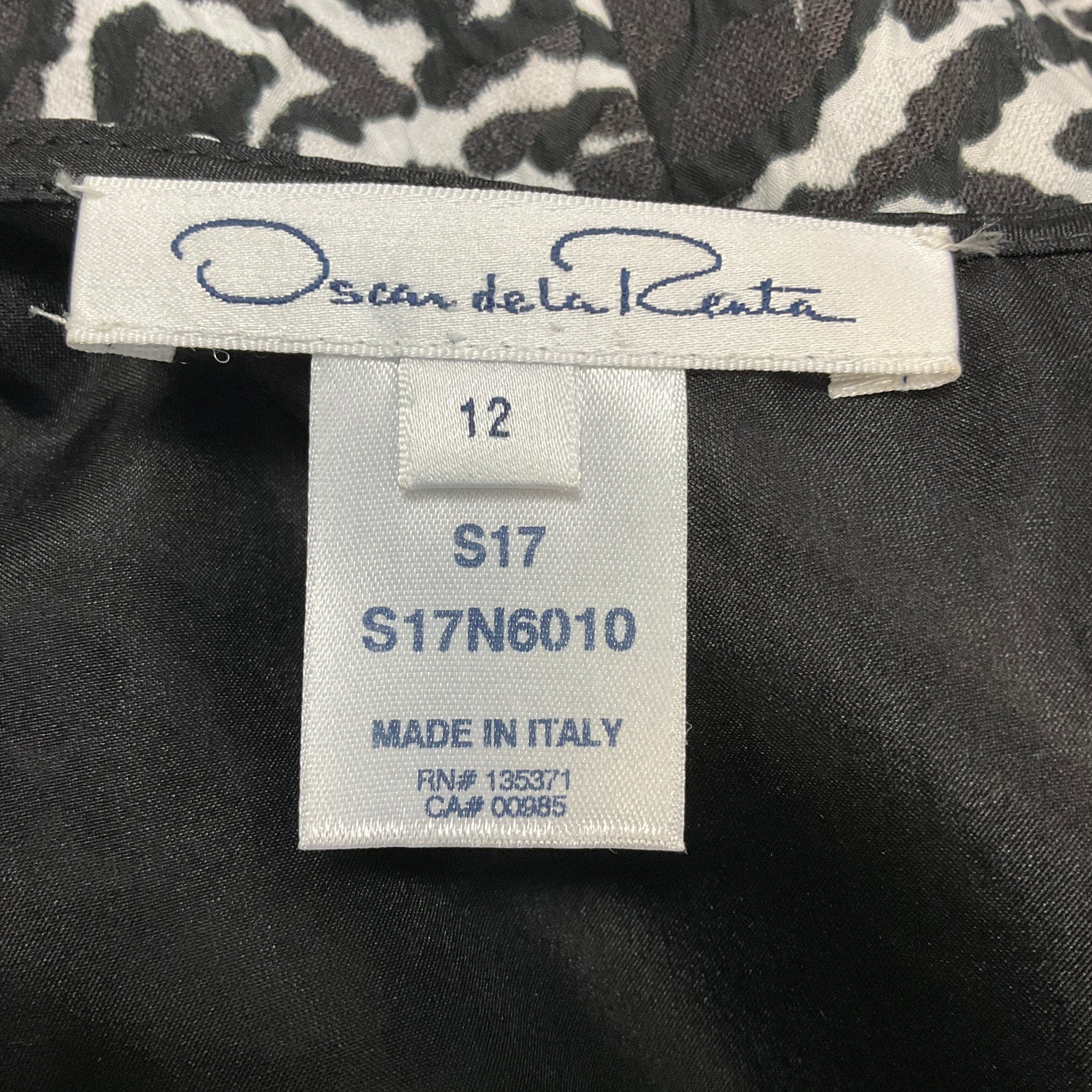 Oscar de la Renta Black / White Floral Patterned Textured Cowl Neck Midi Dress