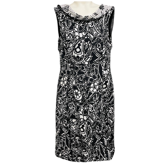 Oscar de la Renta Black / White Floral Patterned Textured Cowl Neck Midi Dress