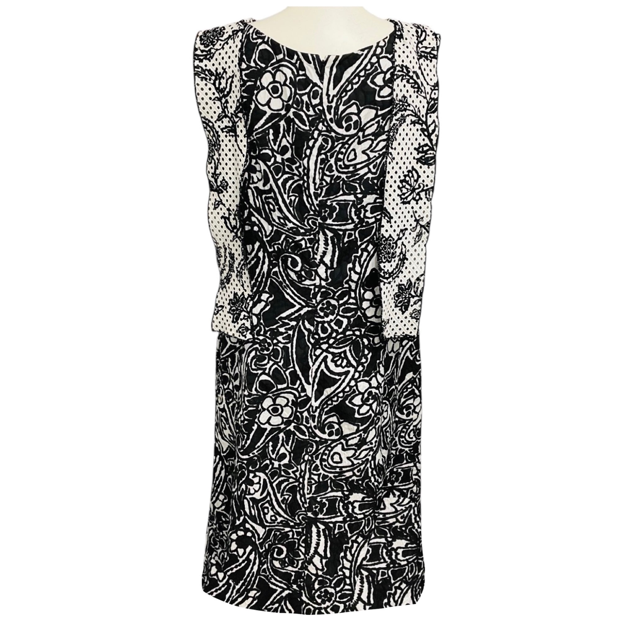 Oscar de la Renta Black / White Floral Patterned Textured Cowl Neck Midi Dress