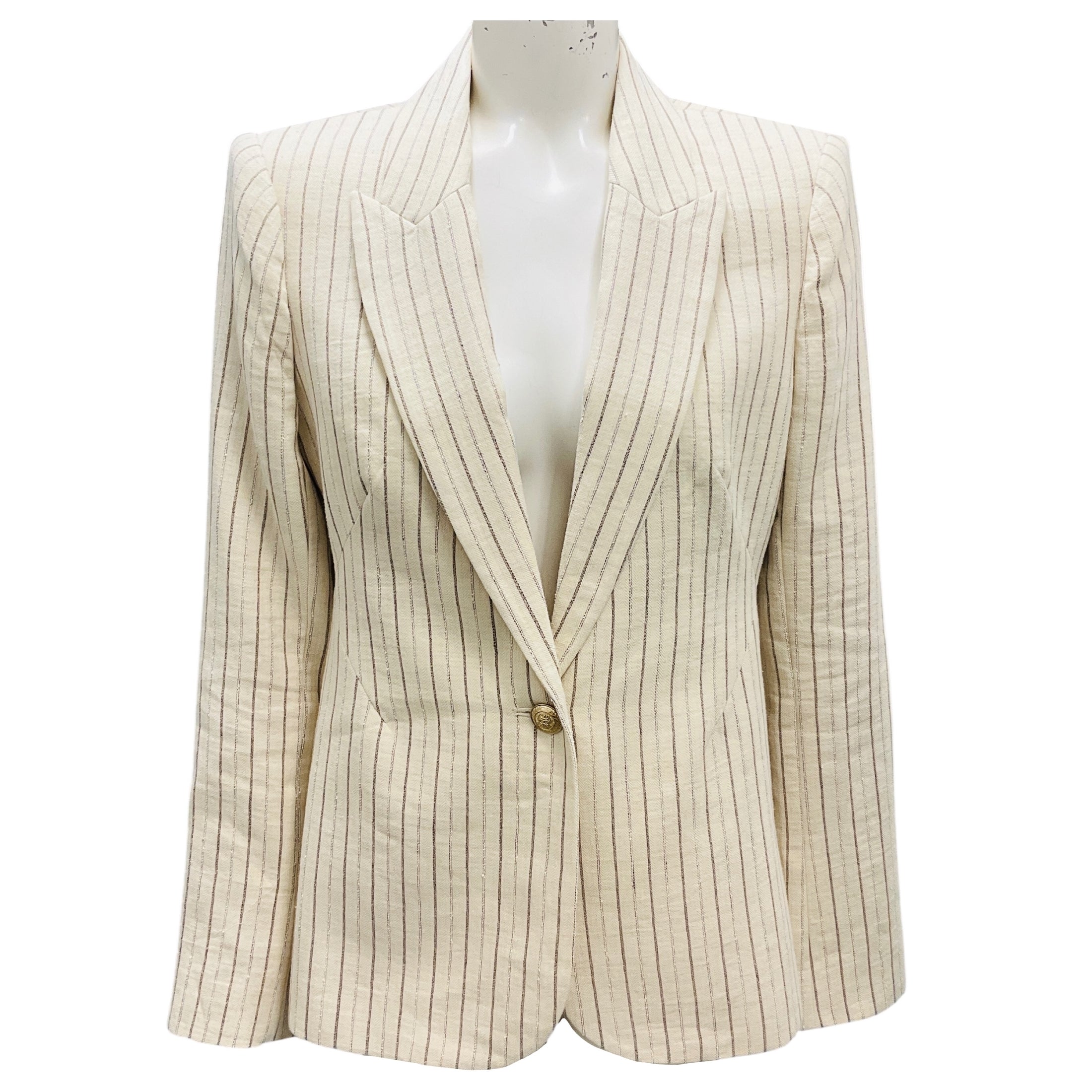 L'Agence Bone / Ivory Stripe Linen Clementine Blazer