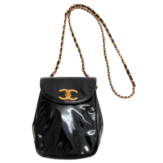 Chanel Vintage Black Patent Leather Mini Crossbody Bag