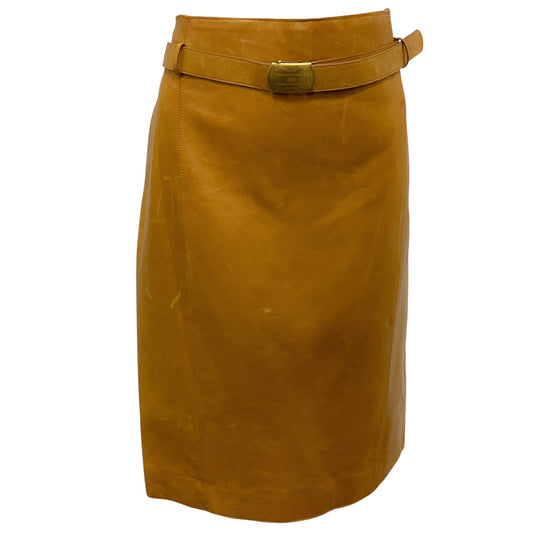 Ralph Lauren Light Brown Distressed Leather Skirt with Belt