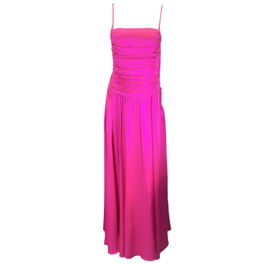 Rochas Hot Pink Long Silk Satin Bustier Dress
