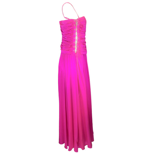 Rochas Hot Pink Long Silk Satin Bustier Dress