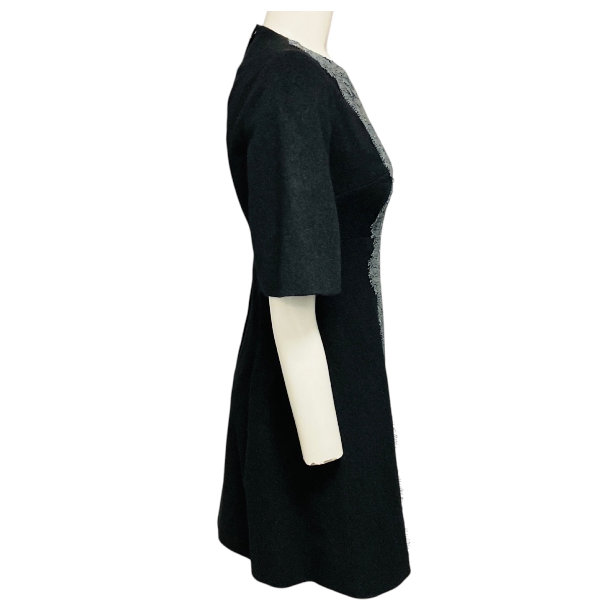 Dolce & Gabbana Charcoal Grey Lace Trimmed Short Sleeved Cashmere Dress