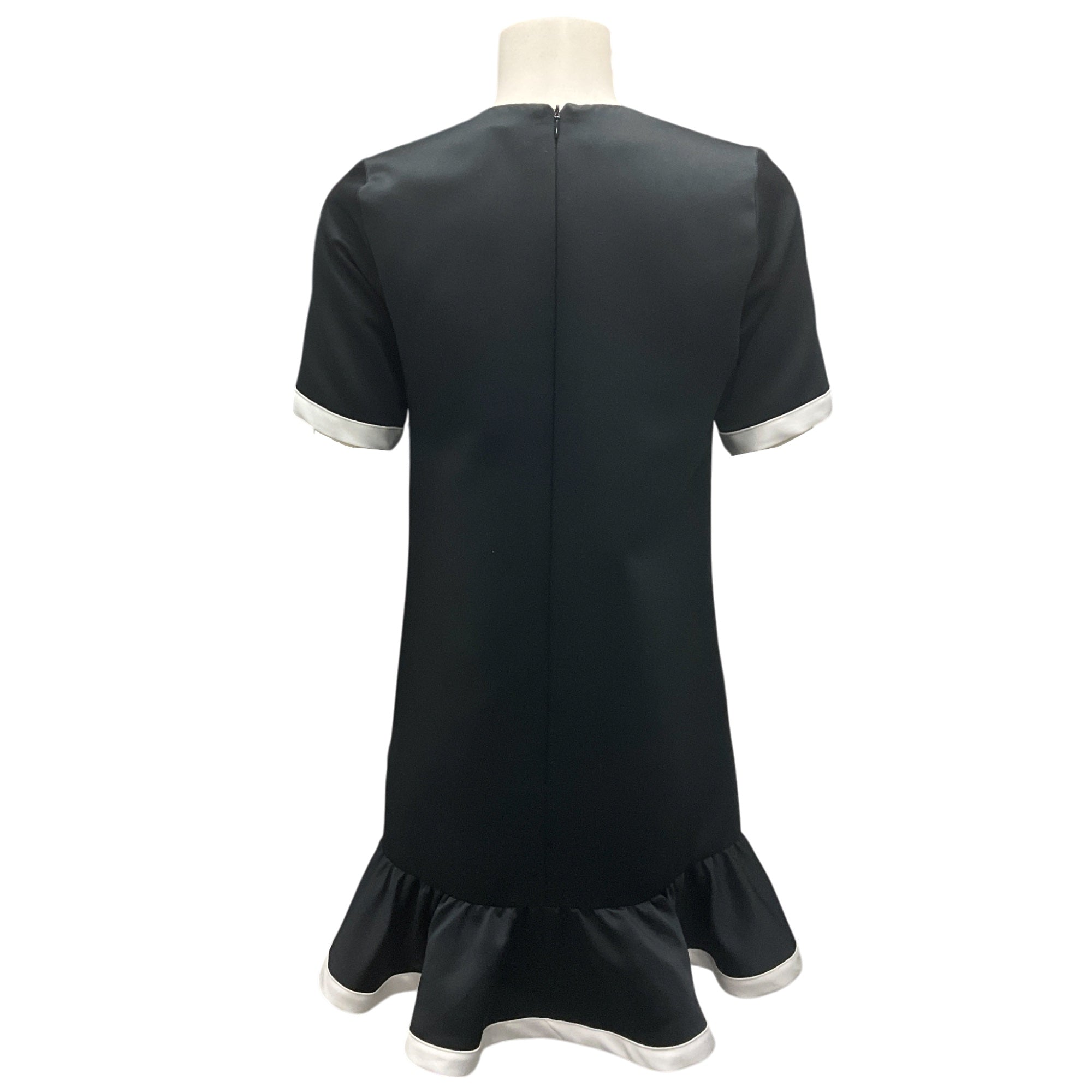 Marc Jacobs Black / White Short Sleeved Ruffled Hem Satin Dress