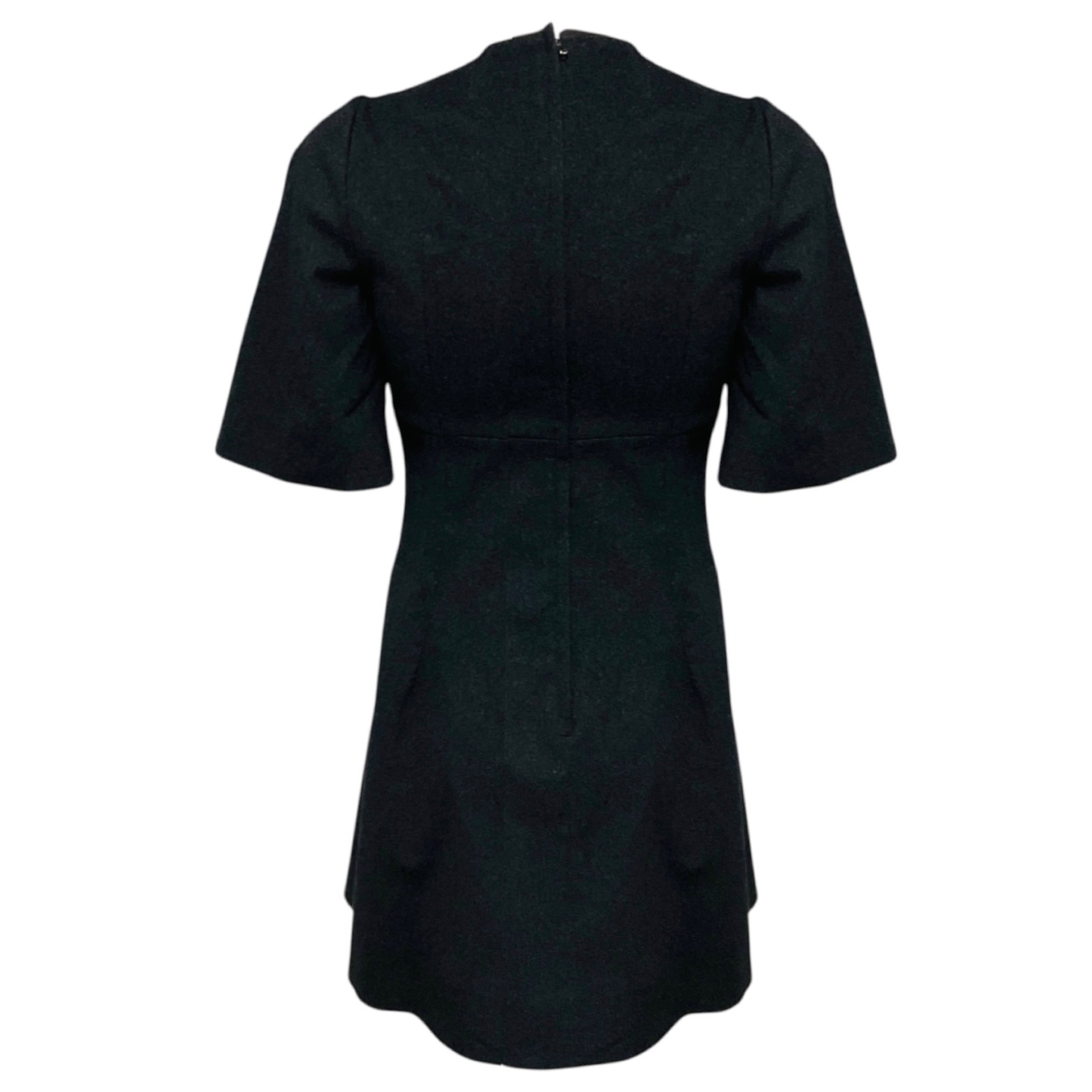 Dolce & Gabbana Charcoal Grey Lace Trimmed Short Sleeved Cashmere Dress