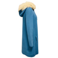 Load image into Gallery viewer, Barbara Lohmann Blue Hooded Button Front Cashmere Knit Long Cardigan Sweater with Fox Fur Trim
