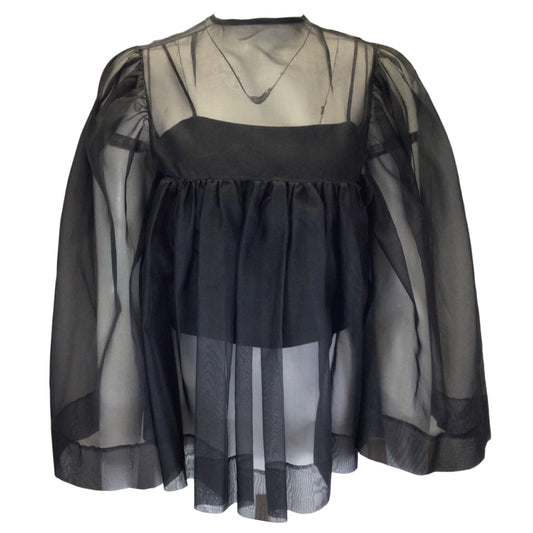 Giorgio Armani Black Pure Silk Organza Sheer Blouse and Camisole Two-Piece Set