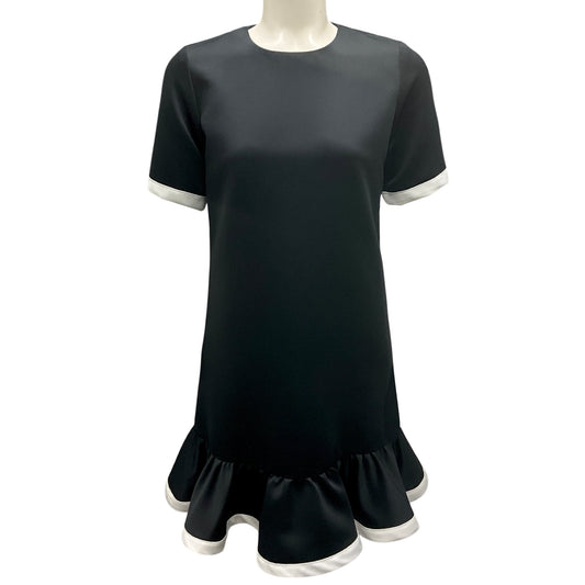 Marc Jacobs Black / White Short Sleeved Ruffled Hem Satin Dress