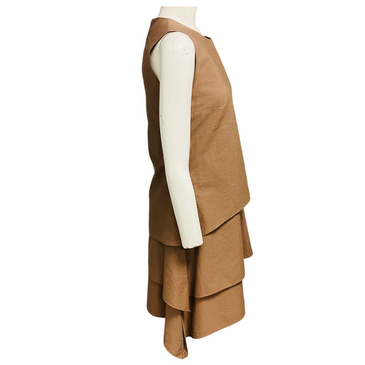 Brunello Cucinelli Tan Sleeveless Tiered Dress