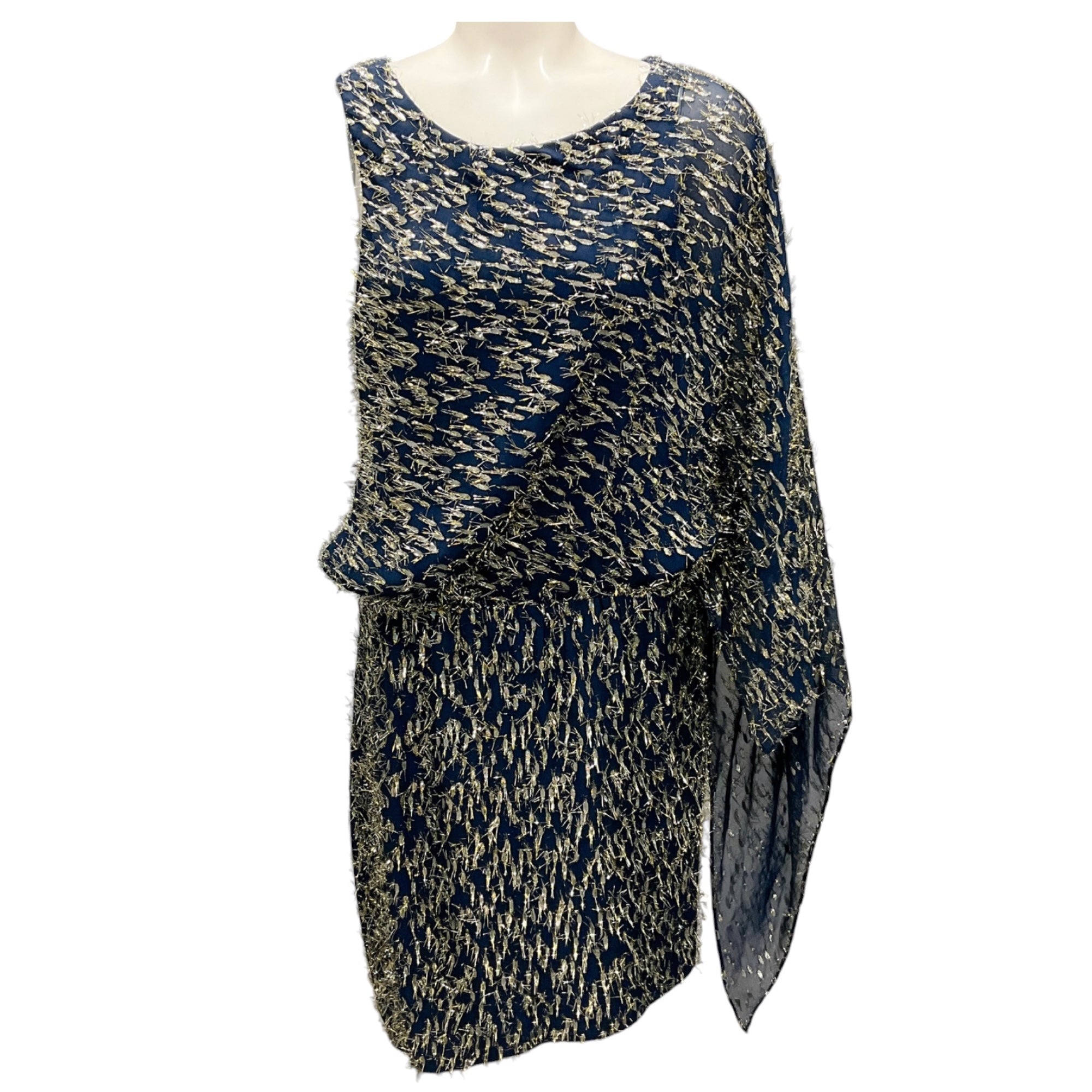 Haney Navy Lucia One Shoulder Asymmetric Fil Coupe Chiffon Mini Dress