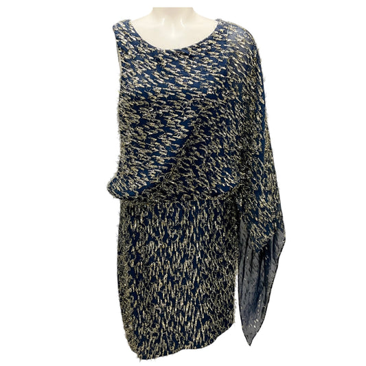 Haney Navy Lucia One Shoulder Asymmetric Fil Coupe Chiffon Mini Dress