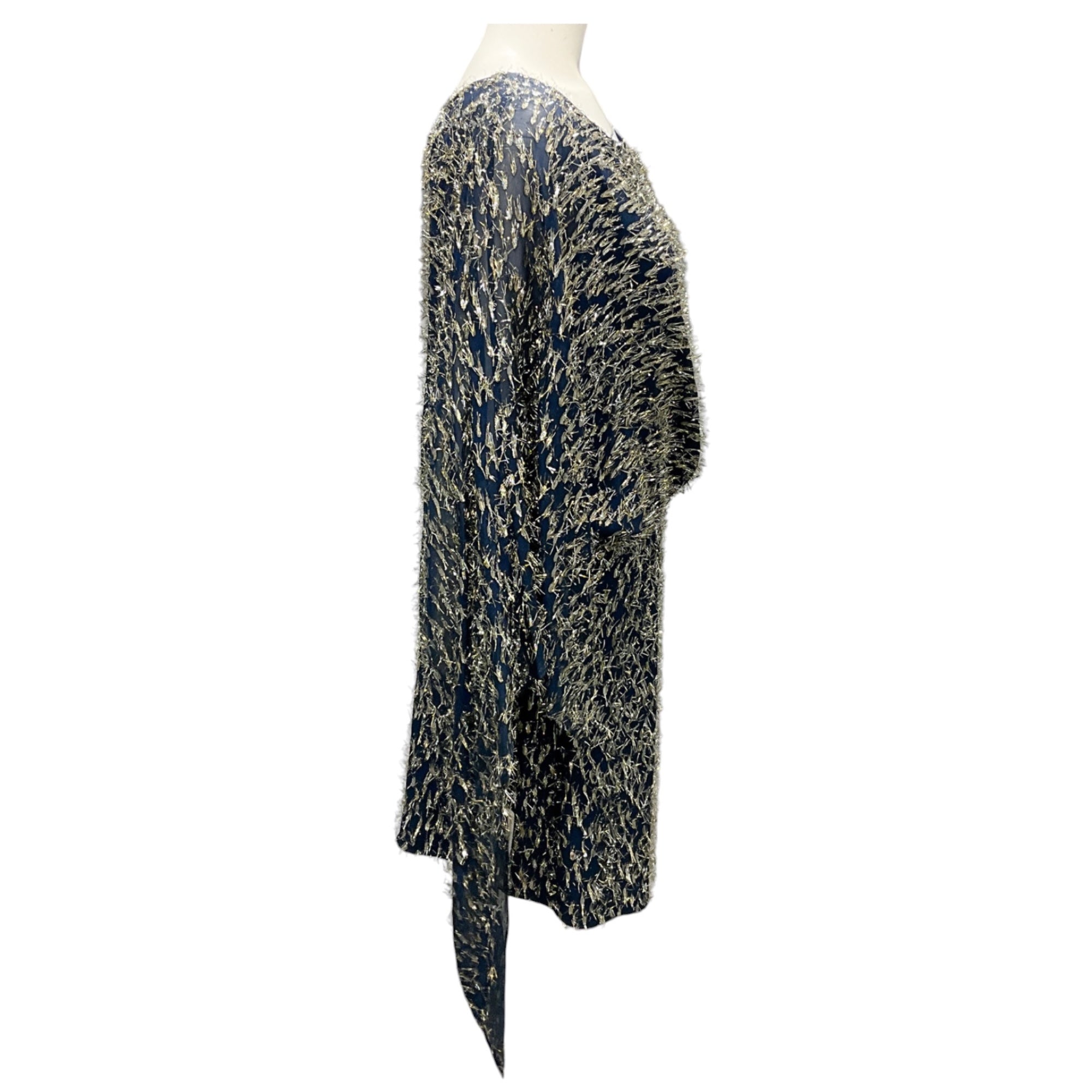 Haney Navy Lucia One Shoulder Asymmetric Fil Coupe Chiffon Mini Dress