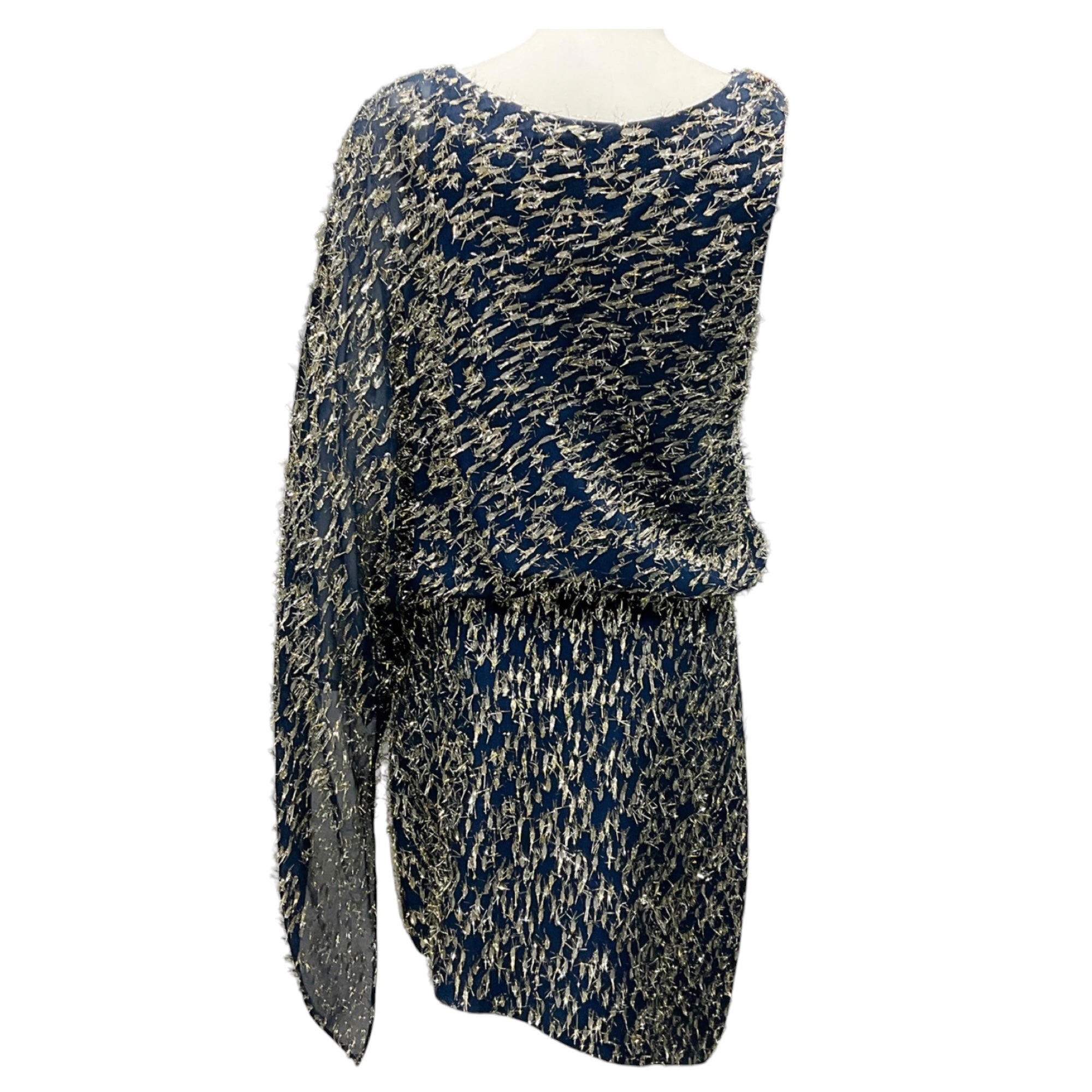 Haney Navy Lucia One Shoulder Asymmetric Fil Coupe Chiffon Mini Dress