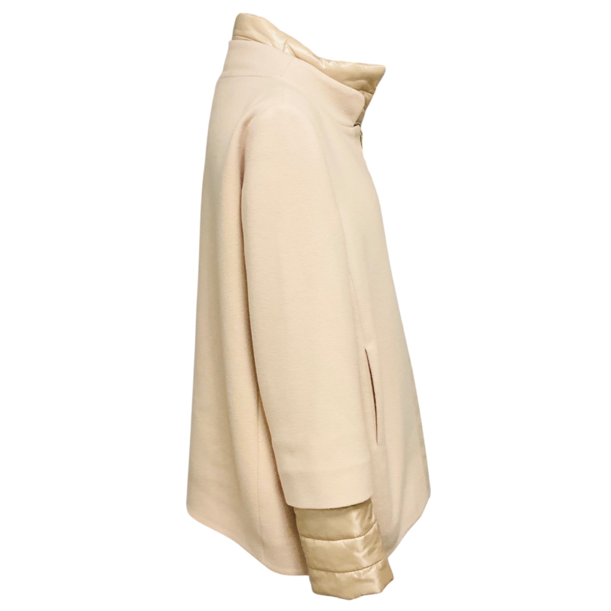 Herno Light Blush Pink / Champagne / Gold Metallic Trimmed Zip Front Wool Coat