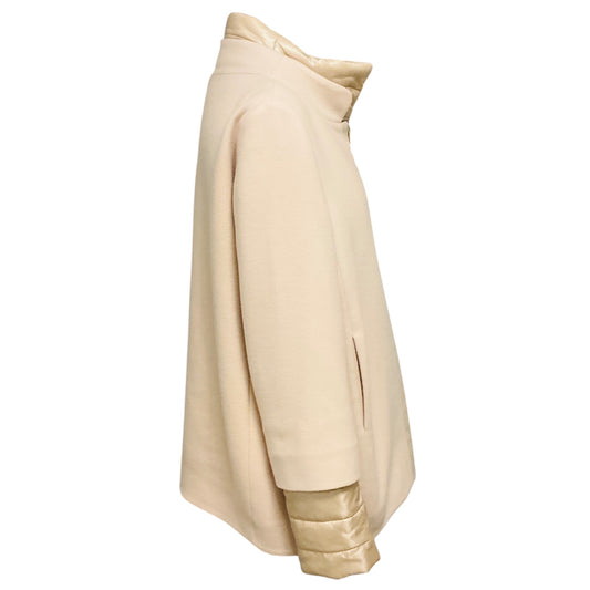 Herno Light Blush Pink / Champagne / Gold Metallic Trimmed Zip Front Wool Coat