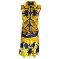 Load image into Gallery viewer, Hermes Vintage Navy Blue / Gold Scarf Print Silk Blouse and Skirt Two-Piece Set
