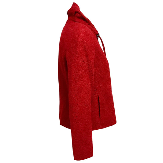 Akris Punto Red Zip Front Embroidered Crochet Wool Knit Jacket