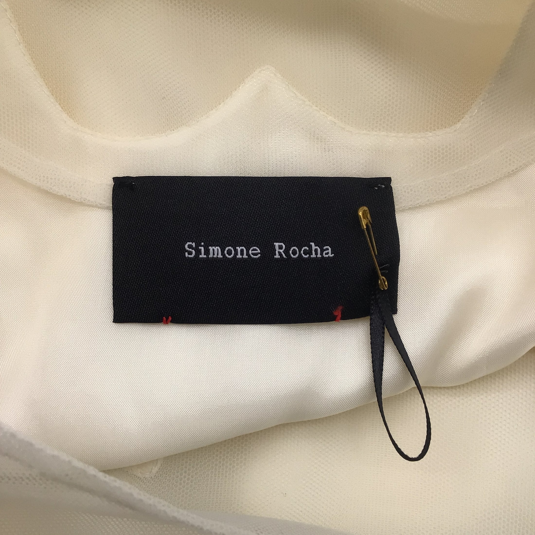 Simone Rocha Ivory Sleeveless V-Neck Tulle and Crepe Midi Dress