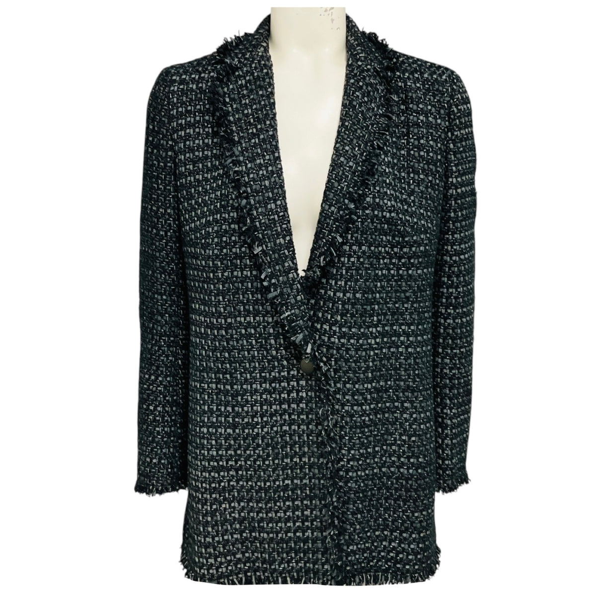 Akris Punto Charcoal Grey Multi Fringed Tweed Blazer Jacket