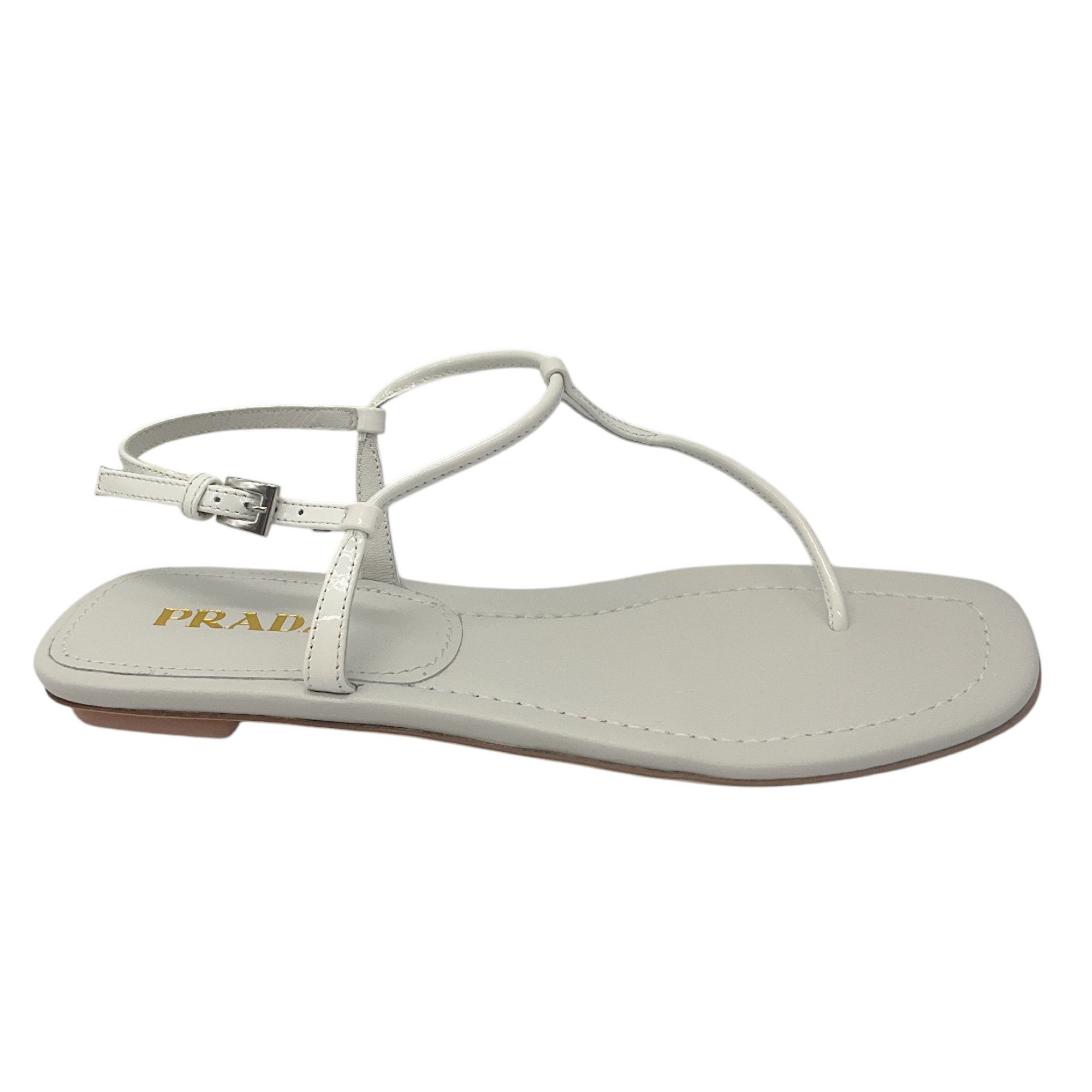 Prada White 2017 Patent Leather T-Strap Sandals